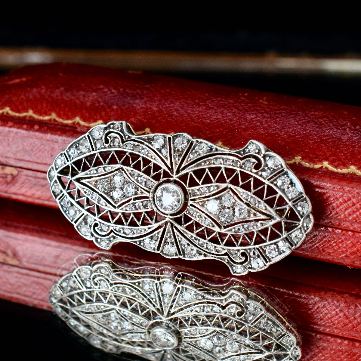Antique Art Deco 14ct Gold And Diamond Brooch Circa 1925