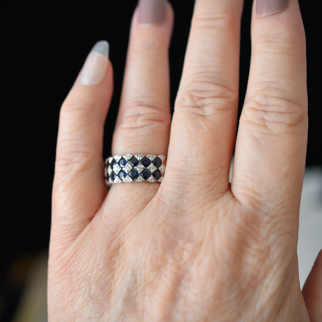 Modern 14ct White Gold Sapphire And Diamond Ring Independent Valuation Included For $5,200 AUD