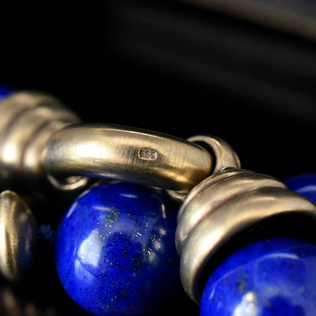 Modern Sterling Silver And Lapis Lazuli Bead Necklace - 214 Grams Independent Valuation Included For $3000 AUD