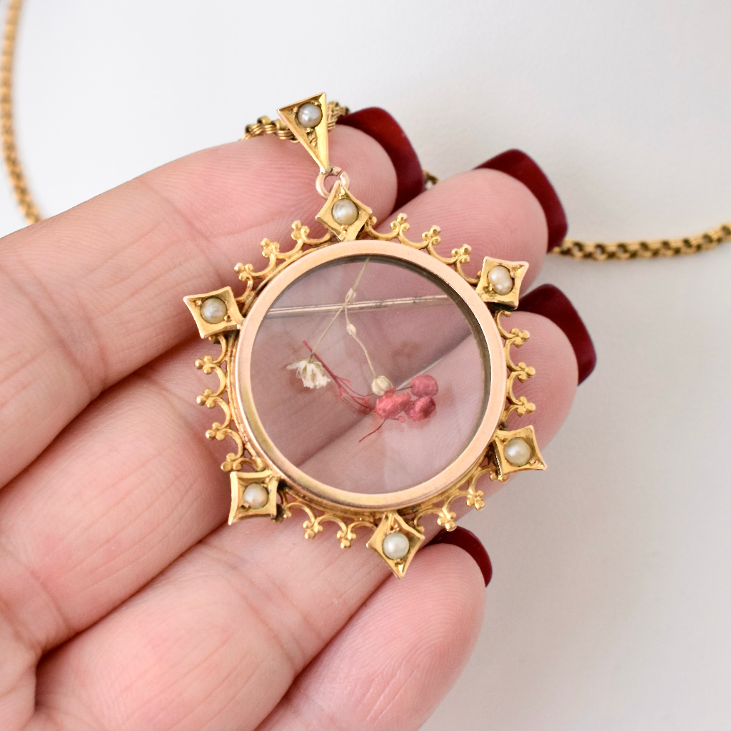 Antique Edwardian Australian 9ct Gold Double Sided Pearl Photo Locket Circa 1910