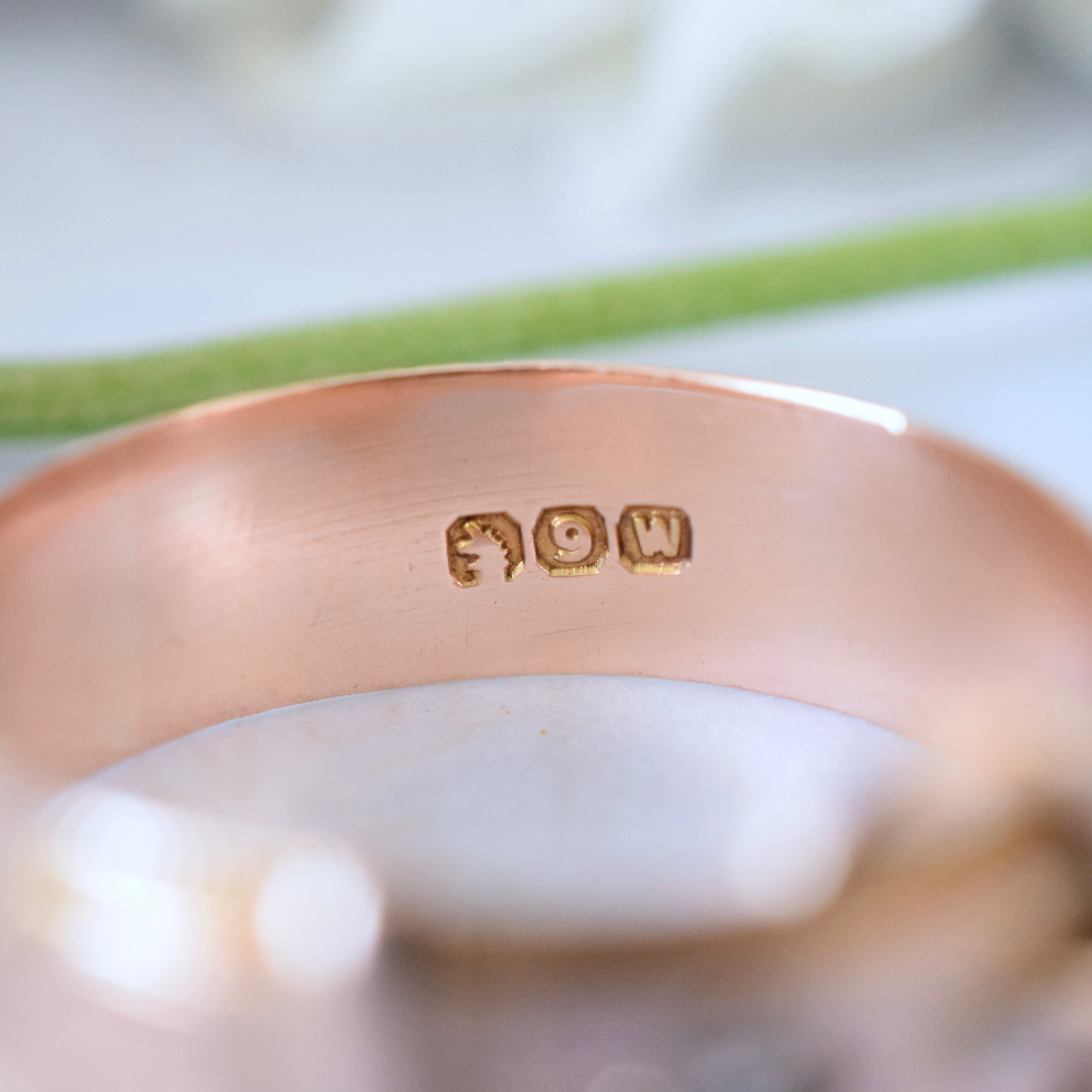 Antique Australian 9ct Rose Gold Diamond Buckle Ring By Willis and Sons Circa 1910