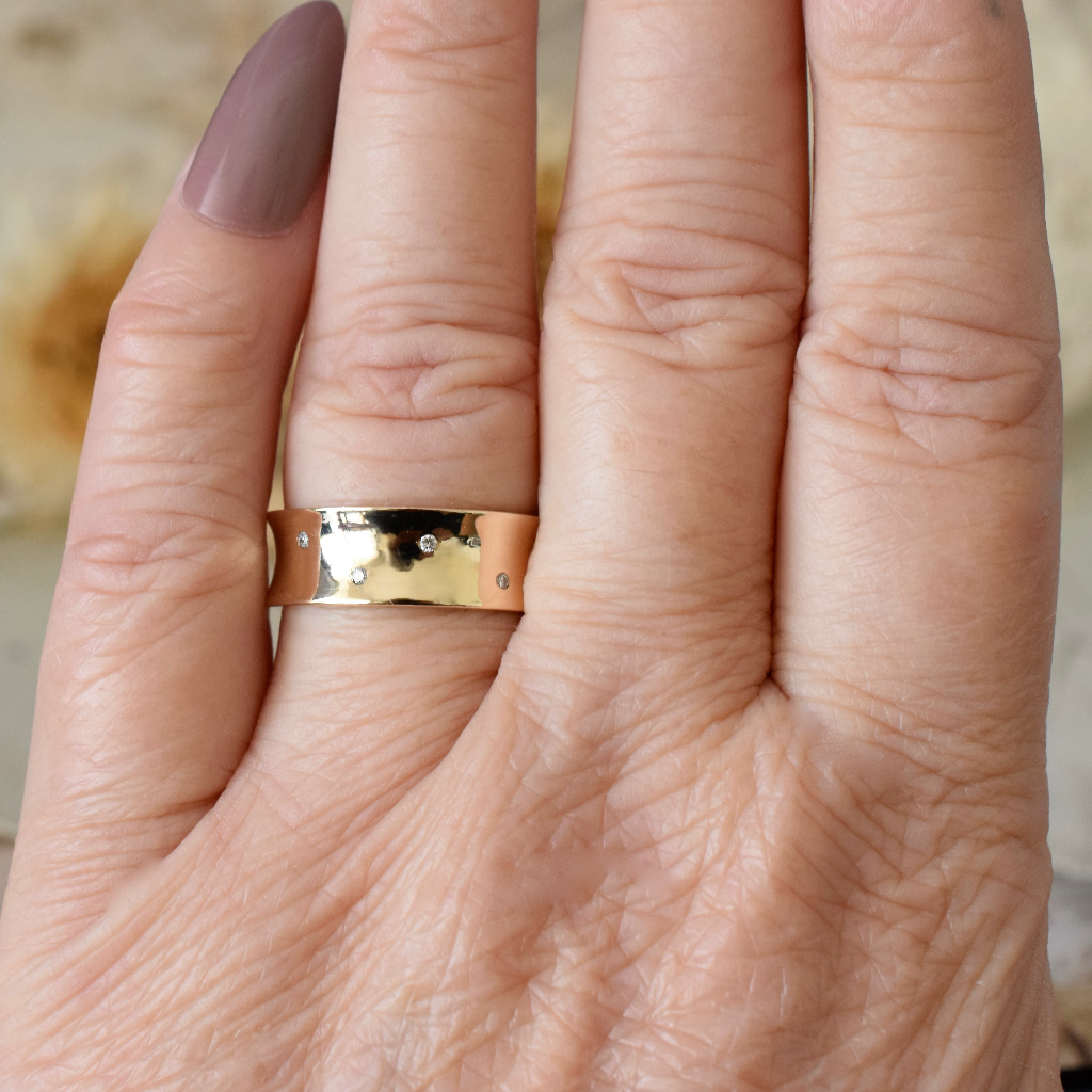 Modern 9ct Yellow Gold And Diamond Concave Wide Ring