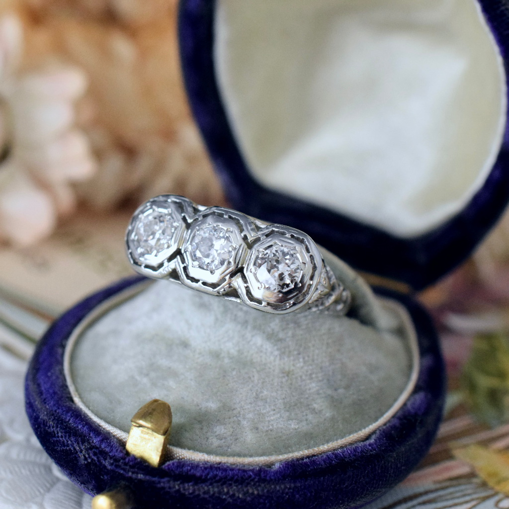 Antique Art Deco 18ct White Gold Diamond Trilogy ring 0.75ct Circa 1925 Independent Valuation Included In Purchase For $5,300 AUD
