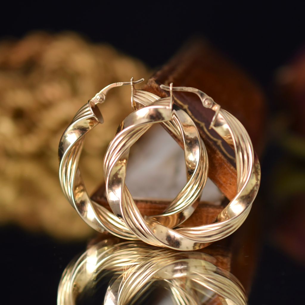 Modern Large 9ct Yellow Gold Creole Hoop Earrings