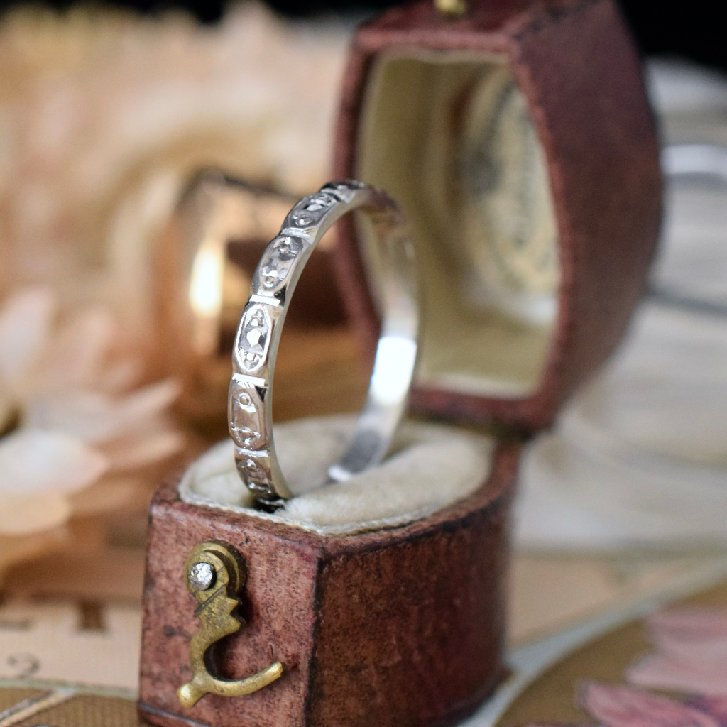 Antique Art Deco Era Australian 18ct White Gold Patterned Wedding Ring By ‘Dunklings’ Circa 1930’s