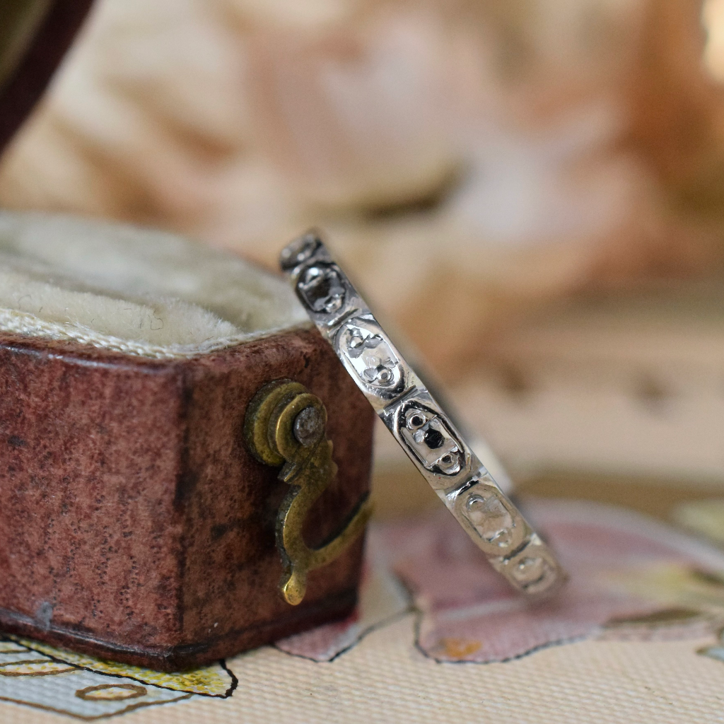 Antique Art Deco Era Australian 18ct White Gold Patterned Wedding Ring By ‘Dunklings’ Circa 1930’s