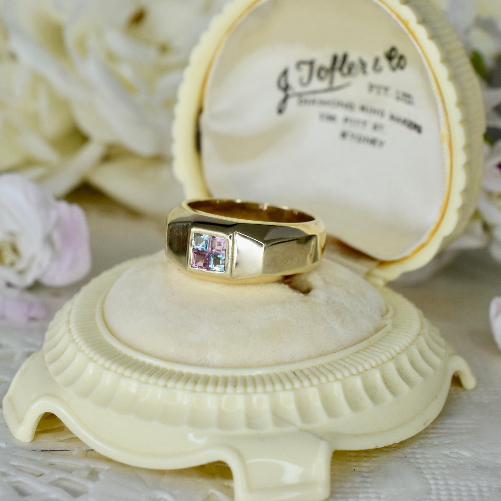 Modern 9ct Yellow Gold Aquamarine And Amethyst Ring Independent Valuation Included In Purchase For $2,000 AUD