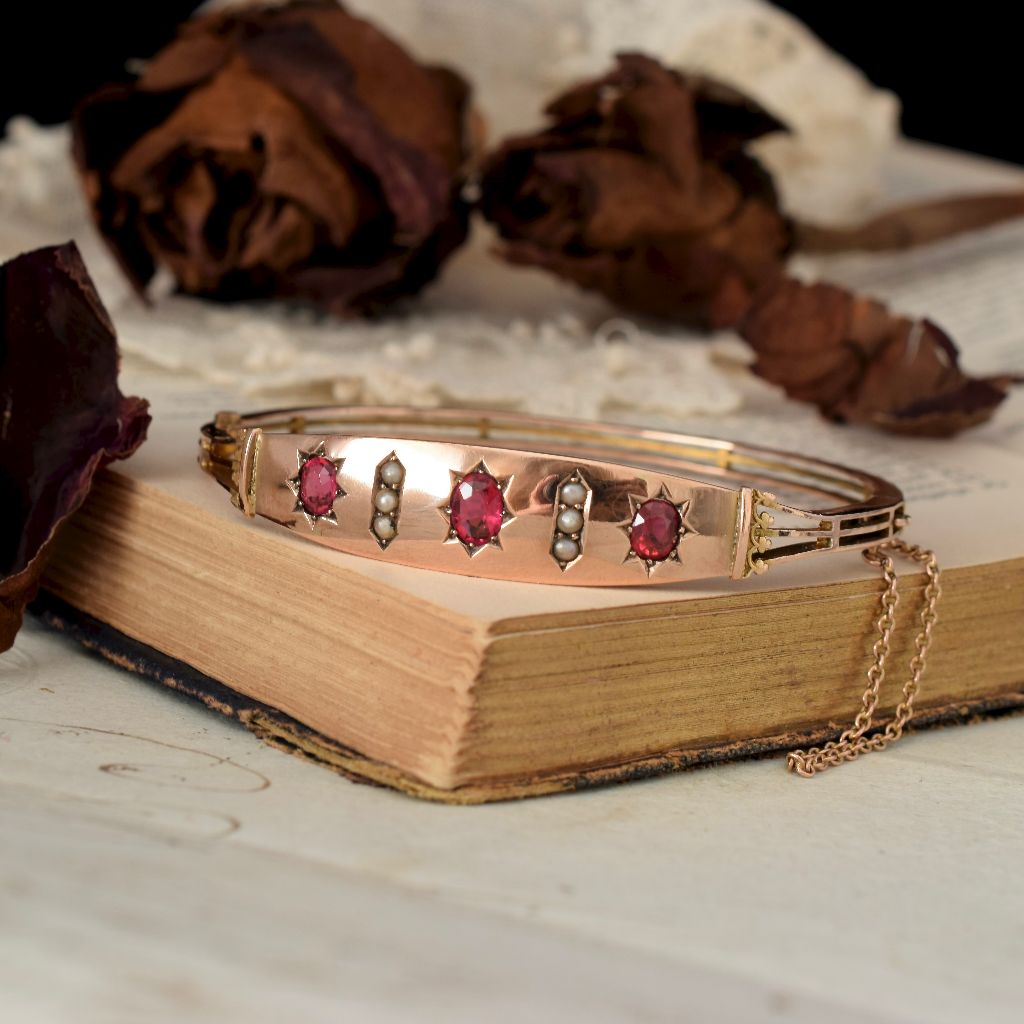 Antique Australian 9ct Rose Gold Garnet Doublet Bangle 1910 By Willis And Sons