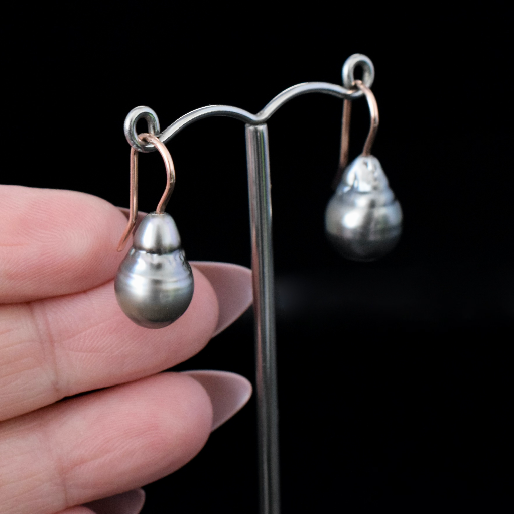 Modern 9ct Rose Gold Baroque Tahitian Pearl Earrings