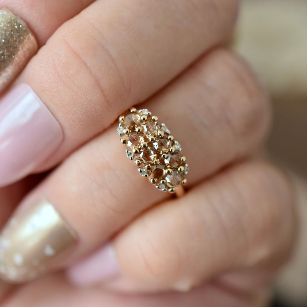 Modern 9ct Gold Champagne And White Diamond Ring (Independent Valuation Included In Purchase For - $3,500)