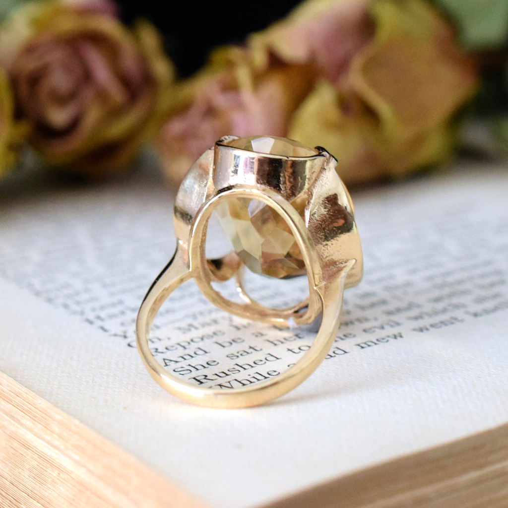 Vintage 9ct Yellow Gold Oval Citrine Ring - Birmingham 1976
