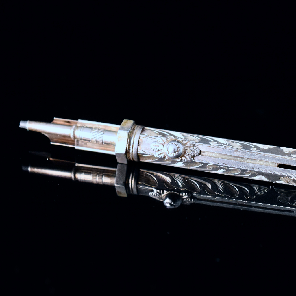 Antique Victorian Sterling Silver Propelling Combination Pencil And Dip Pen - 1894
