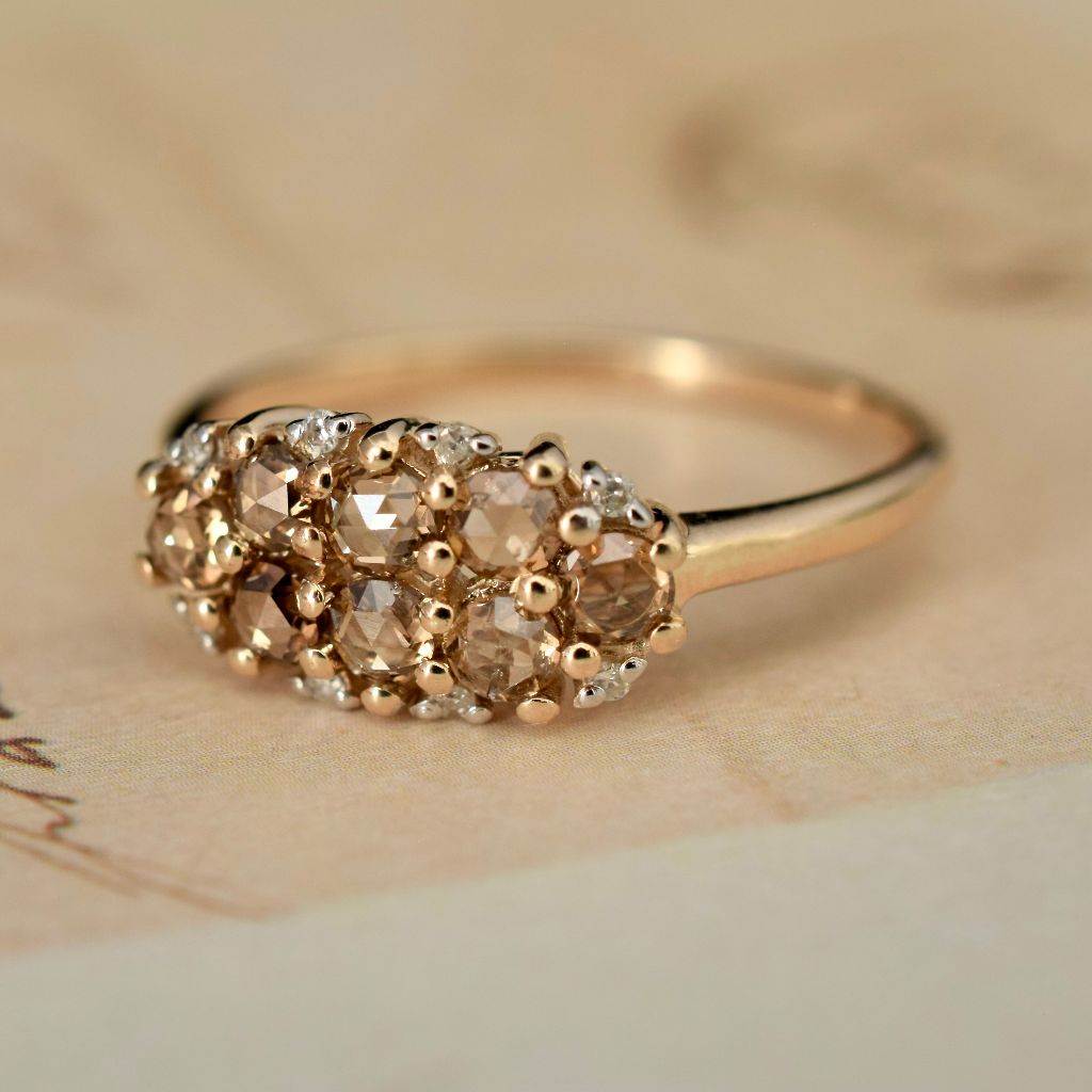 Modern 9ct Gold Champagne And White Diamond Ring (Independent Valuation Included In Purchase For - $3,500)