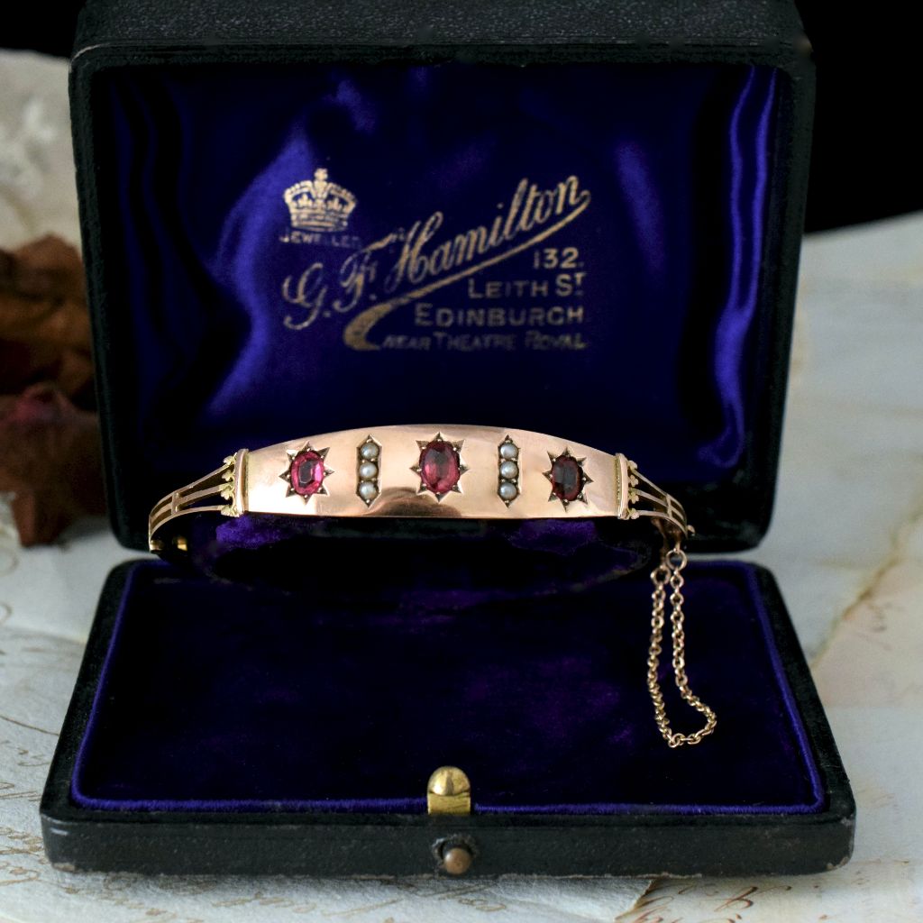 Antique Australian 9ct Rose Gold Garnet Doublet Bangle 1910 By Willis And Sons