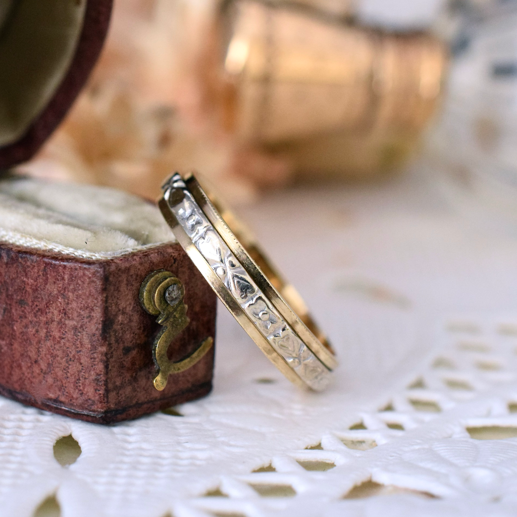 Vintage 9ct Yellow And White Gold Cherry Blossom Wedding Band Circa 1950’s