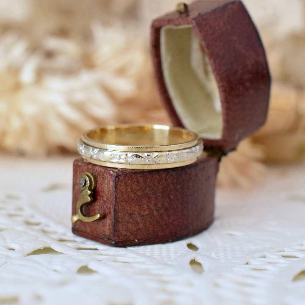 Vintage 9ct Yellow And White Gold Cherry Blossom Wedding Band Circa 1950’s