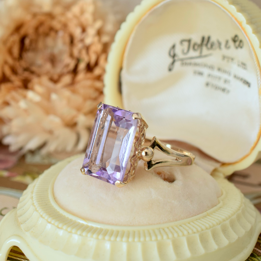 Modern 10ct Yellow Gold Emerald Cut Amethyst 8.47cts
