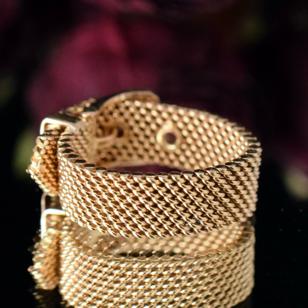 Vintage Italian Retro 18ct Yellow Gold Mesh Buckle Ring Circa 1960’s