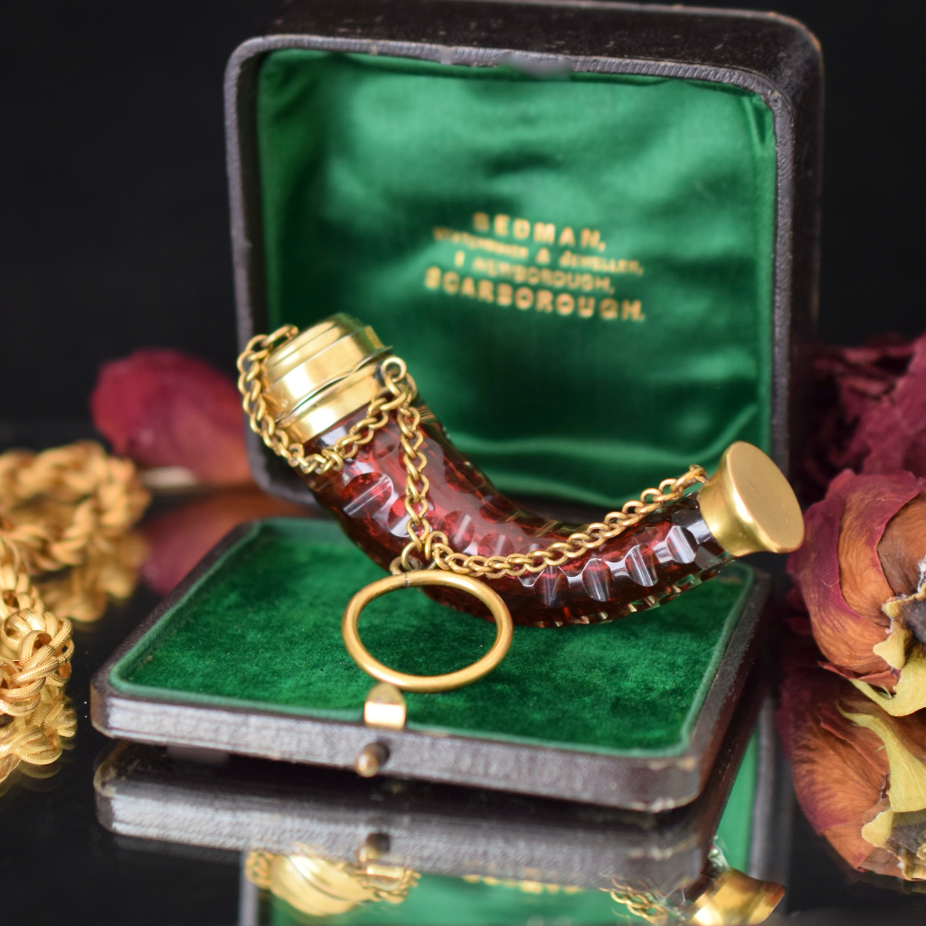 Antique Victorian Ruby Glass Scent Bottle / Vinaigrette Combined - Circa 1890