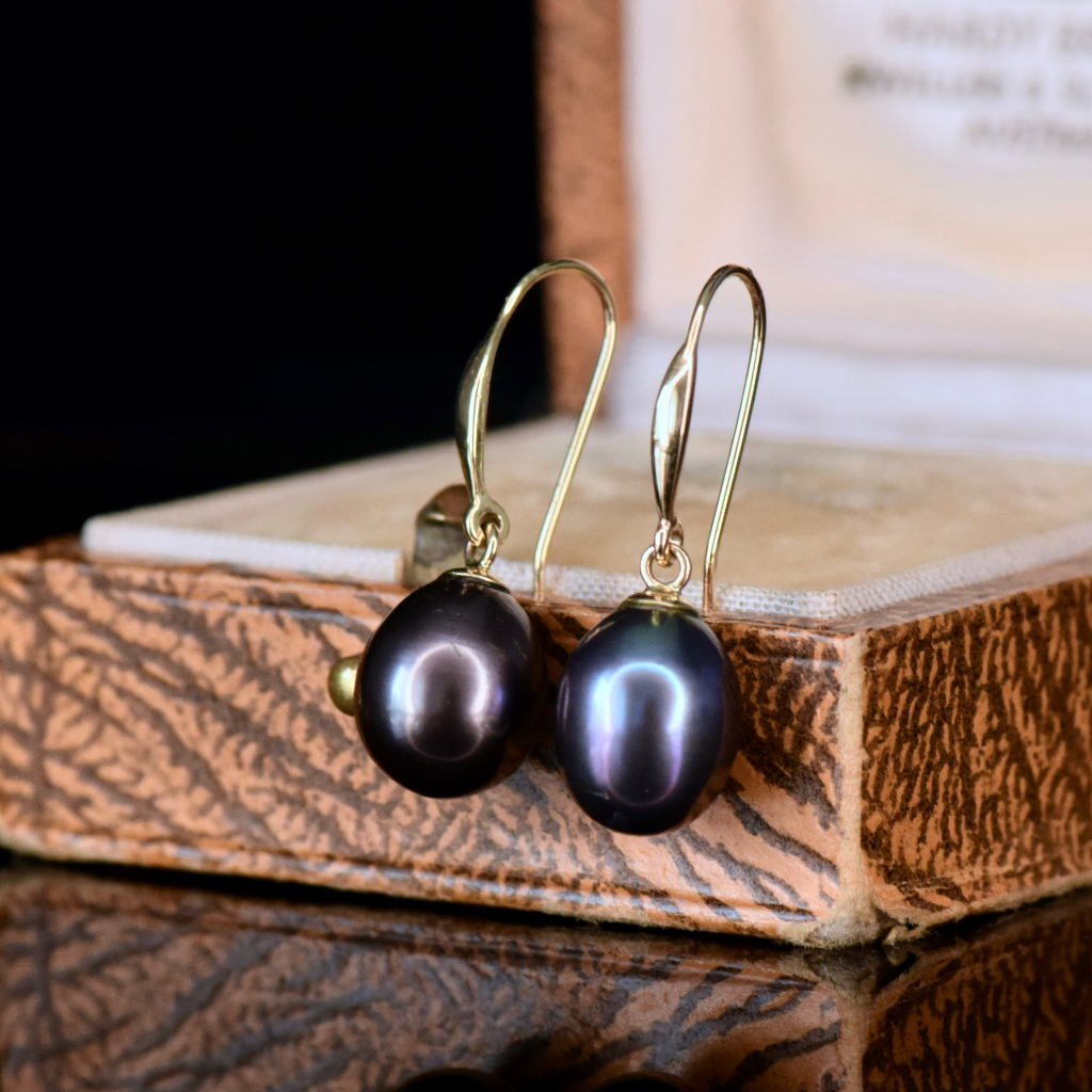 Modern 9ct Yellow Gold Baroque Tahitian Pearl Drop Earrings