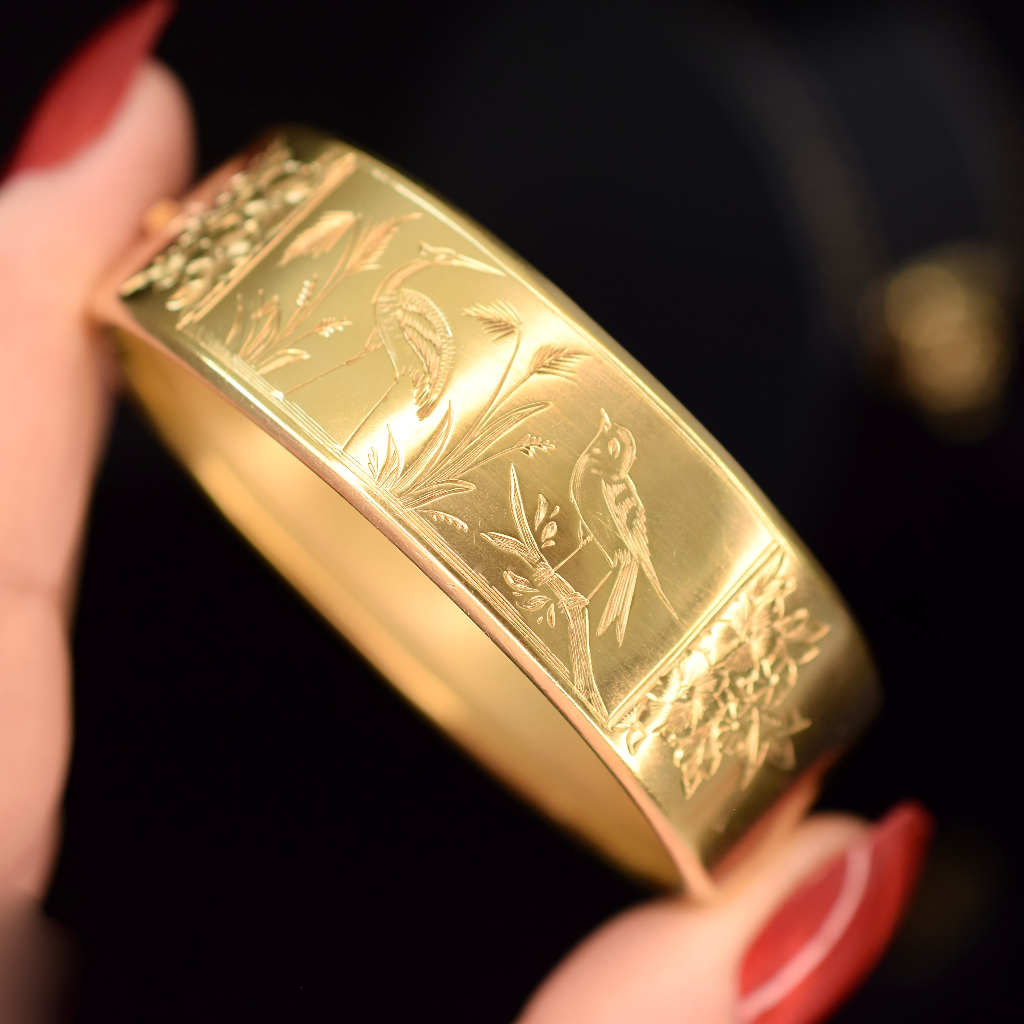 Antique Victorian Aesthetic Era Silver Gilt Cuff Bangle Circa 1880