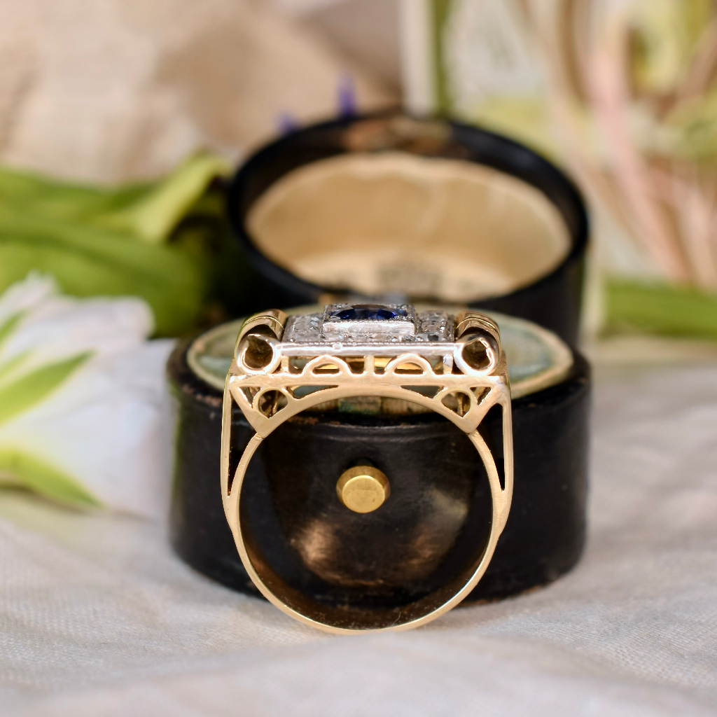 Vintage Retro Era 18ct Yellow Gold Sapphire And Diamond ‘Tank’ Ring Circa 1940’s