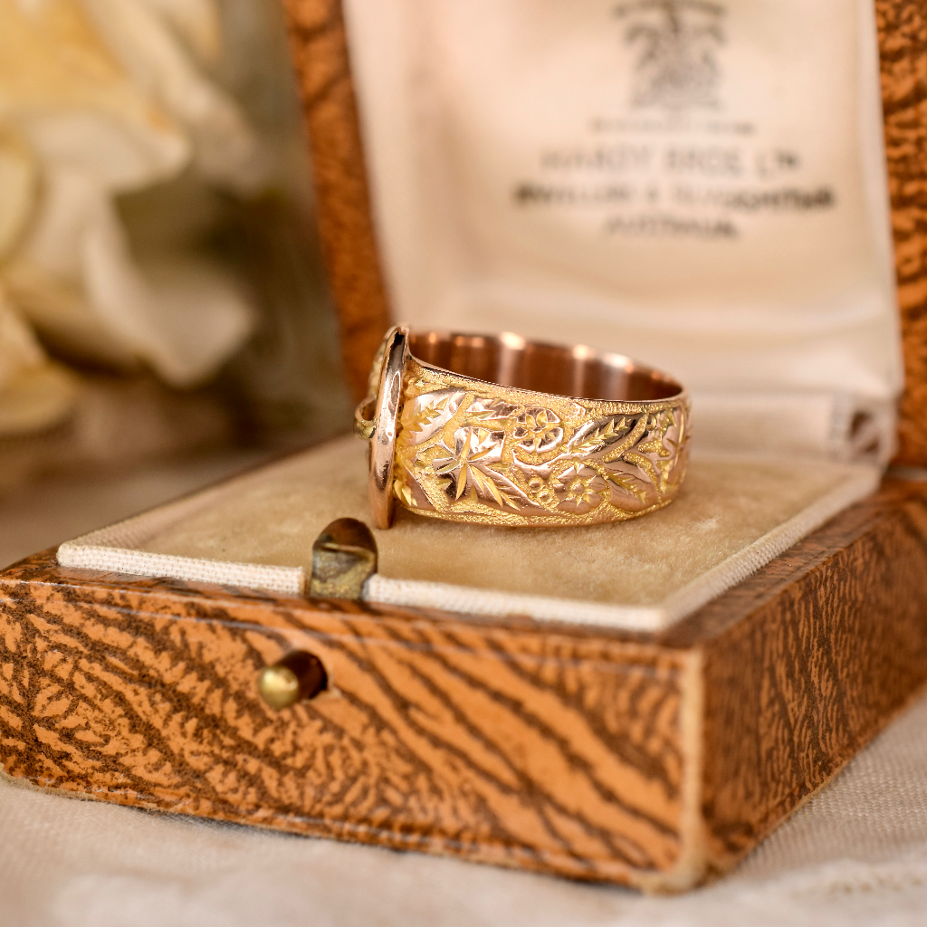 Antique 9ct Rose Gold Wide Buckle Ring By Kinsey Bros & Patrick Circa 1910
