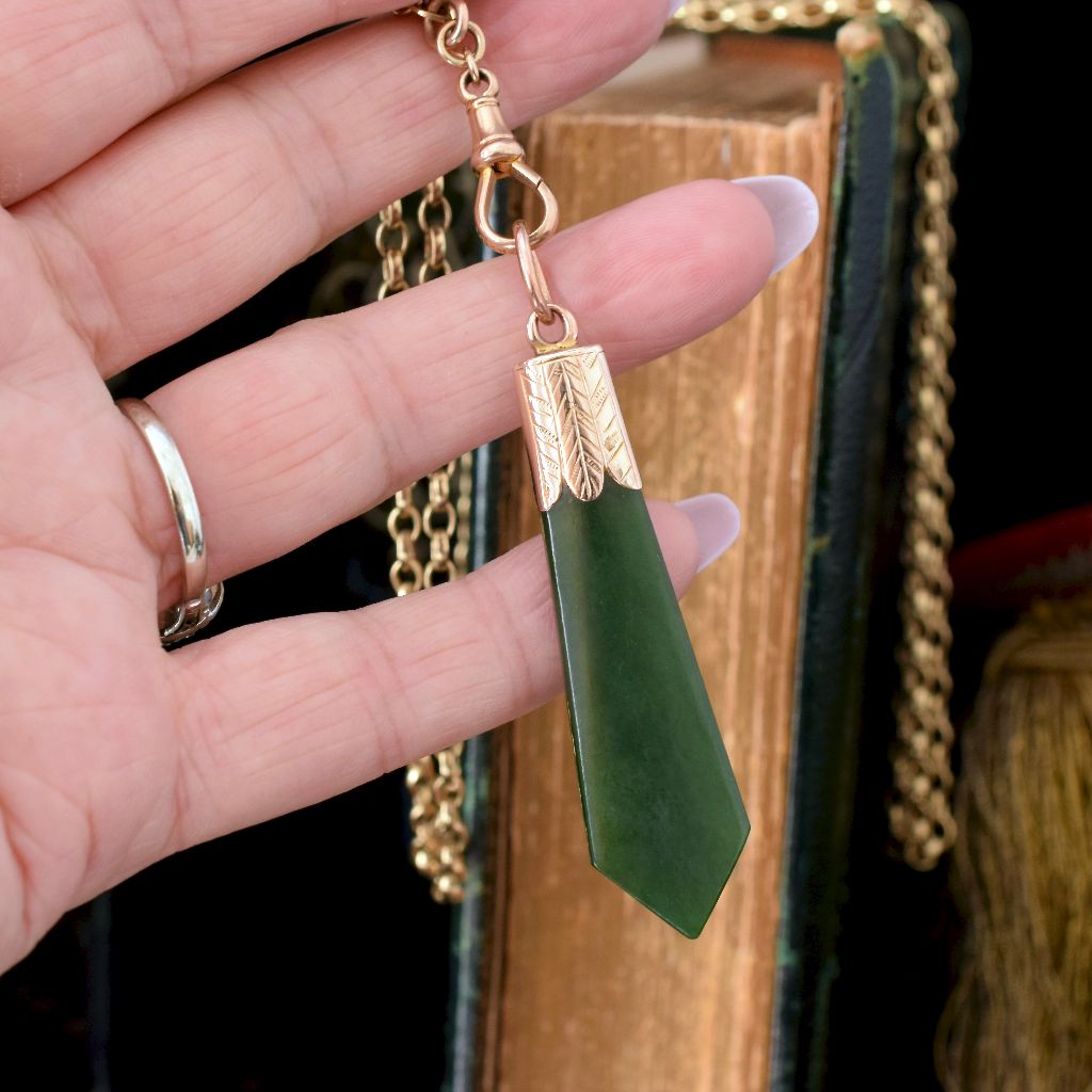 Antique 9ct Rose Gold Nephrite Jade Fob/Charm Circa 1905