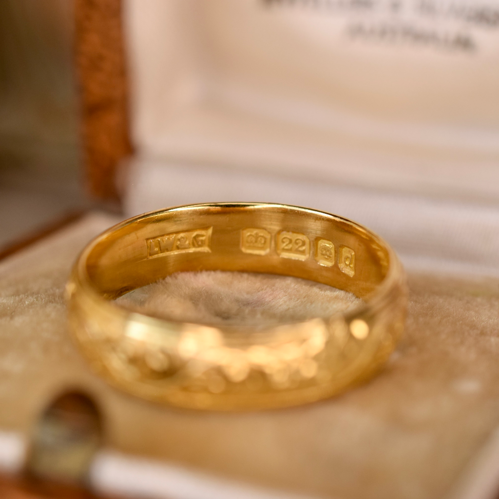 Vintage 22ct Yellow Gold Floral Pattern Band By Lawson, Ward And Gammage London 1959