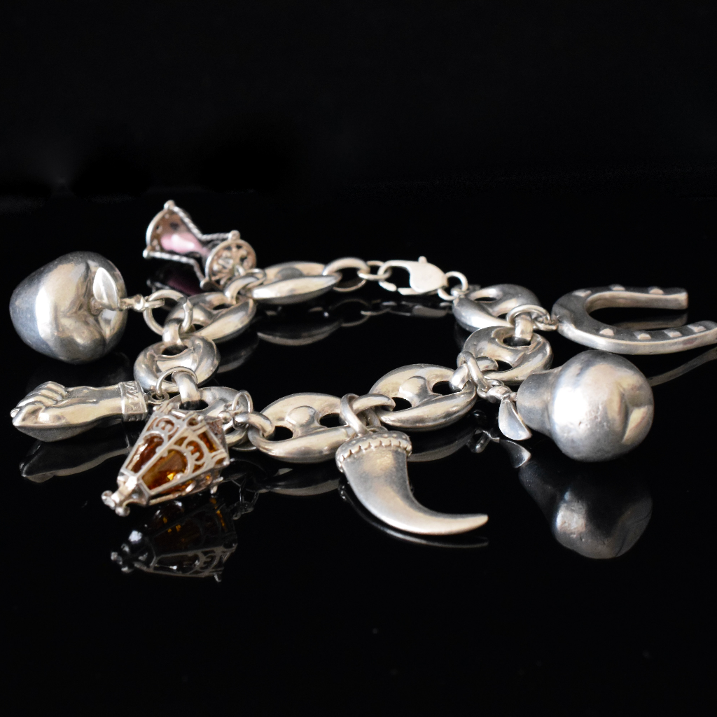 Vintage/Modern Sterling Silver Anchor Link Charm Bracelet