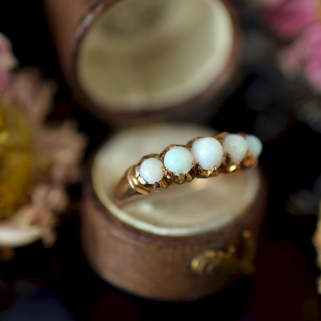 Antique Australian 15ct Yellow Gold Opal Half Hoop Ring Circa 1910