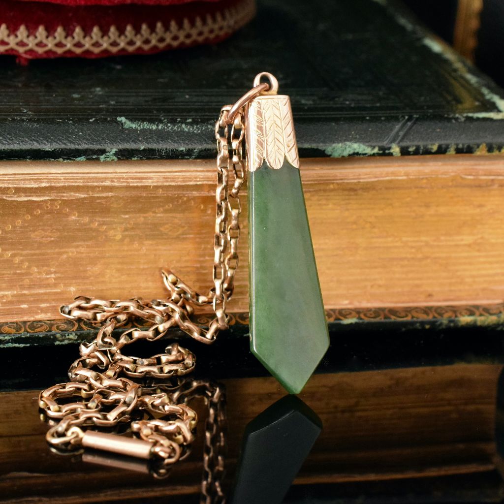 Antique 9ct Rose Gold Nephrite Jade Fob/Charm Circa 1905