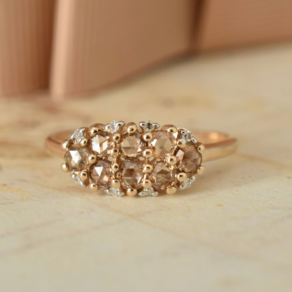 Modern 9ct Gold Champagne And White Diamond Ring (Independent Valuation Included In Purchase For - $3,500)