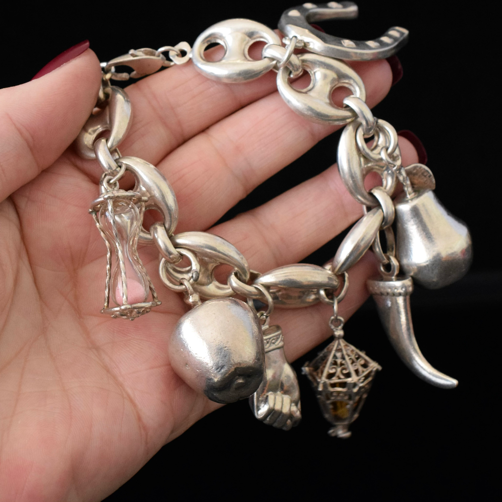 Vintage/Modern Sterling Silver Anchor Link Charm Bracelet