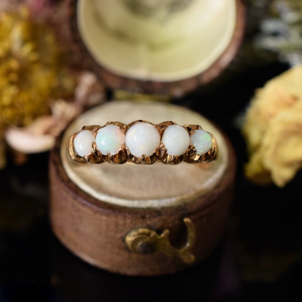 Antique Australian 15ct Yellow Gold Opal Half Hoop Ring Circa 1910