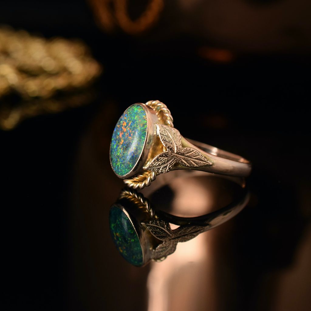 Antique Australian 9ct Rose Gold And Solid Black Opal Ring By W.F Cole & S.Hoffnung & Co