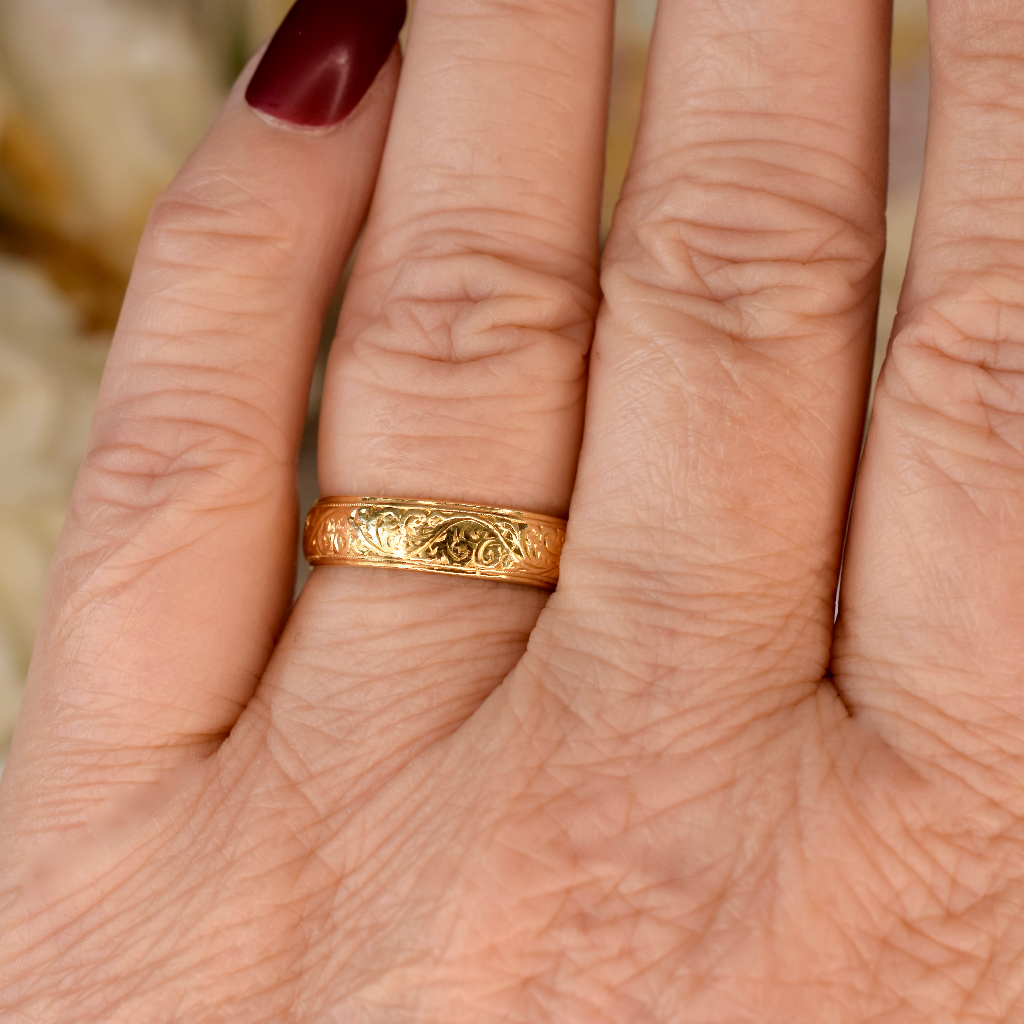 Vintage 22ct Yellow Gold Floral Pattern Band By Lawson, Ward And Gammage London 1959