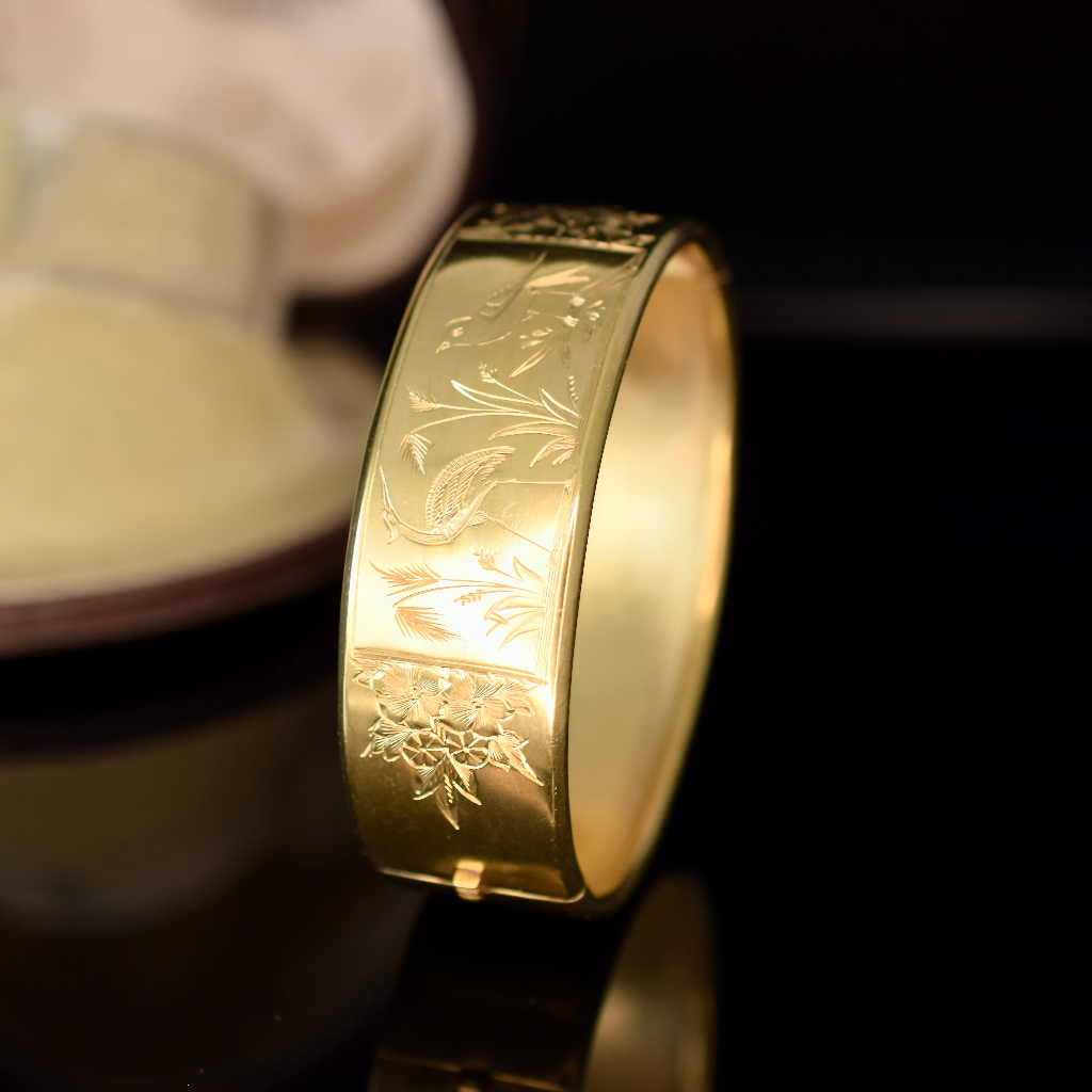 Antique Victorian Aesthetic Era Silver Gilt Cuff Bangle Circa 1880
