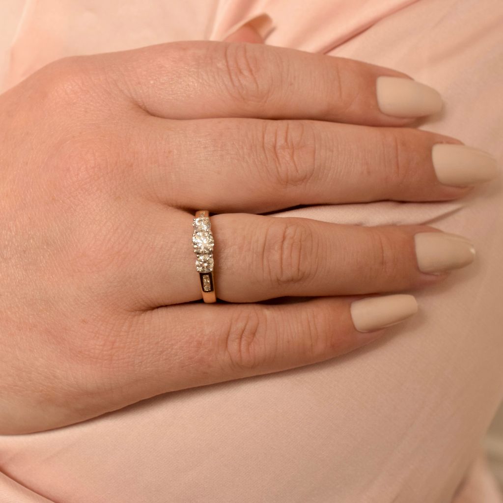 Modern 18ct Yellow Gold And Diamond Trilogy Ring 0.70ct (Independent Valuation Included In Purchase For $6,800)