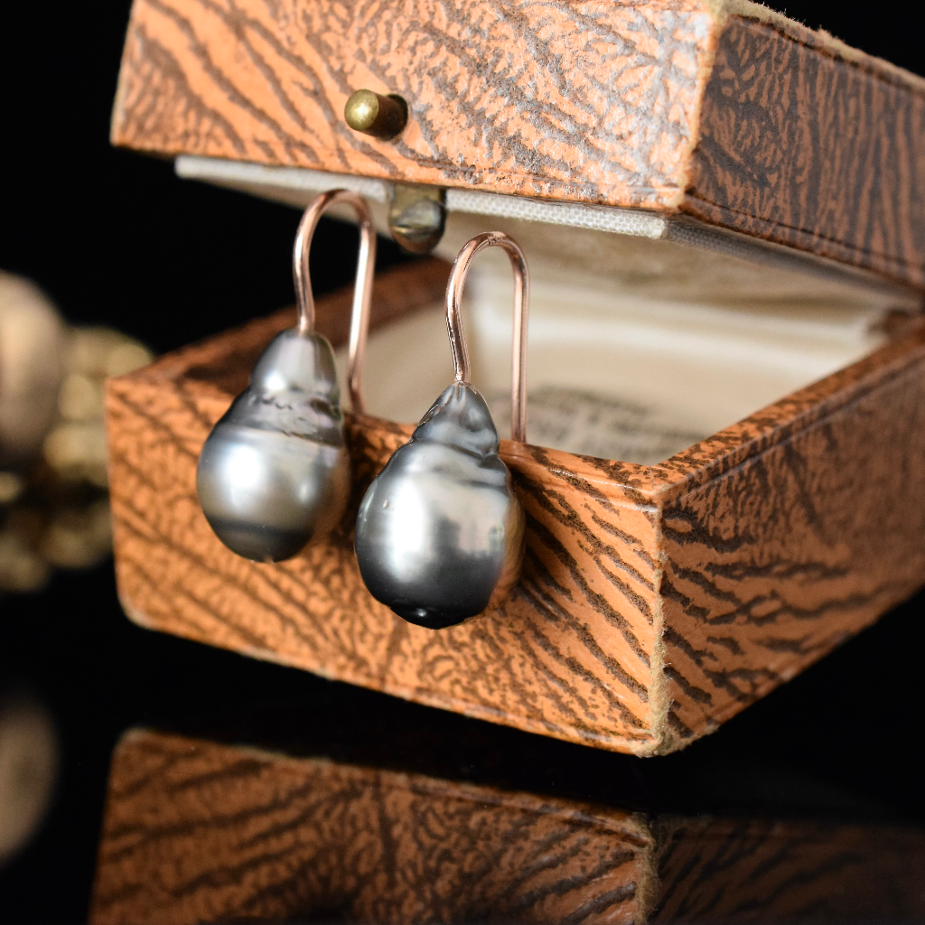 Modern 9ct Rose Gold Baroque Tahitian Pearl Earrings