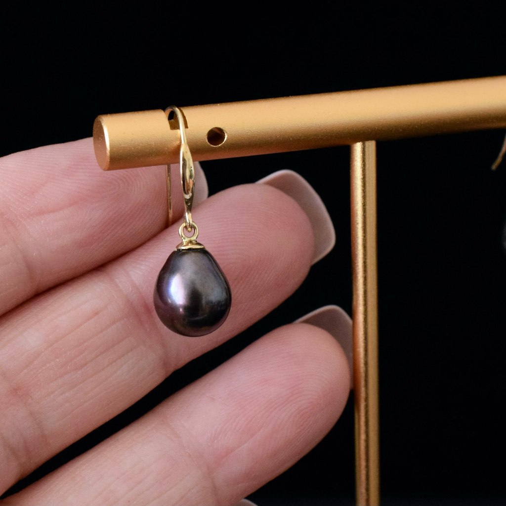 Modern 9ct Yellow Gold Baroque Tahitian Pearl Drop Earrings