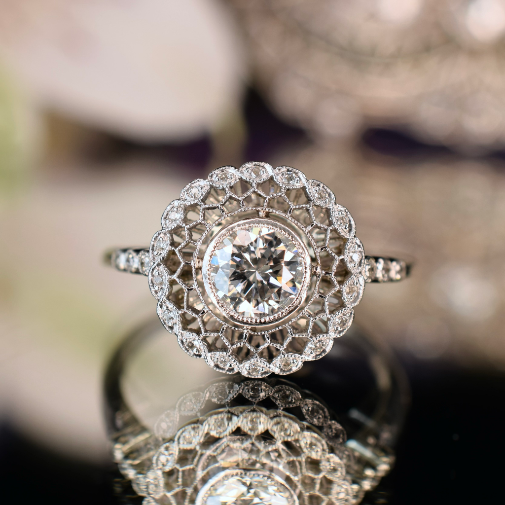 Superb Art Deco Style Platinum ‘Daisy’ Cluster Ring - GIA Certification Included Indepedent Valuation Included And GIA Certificate For $9,000 AUD