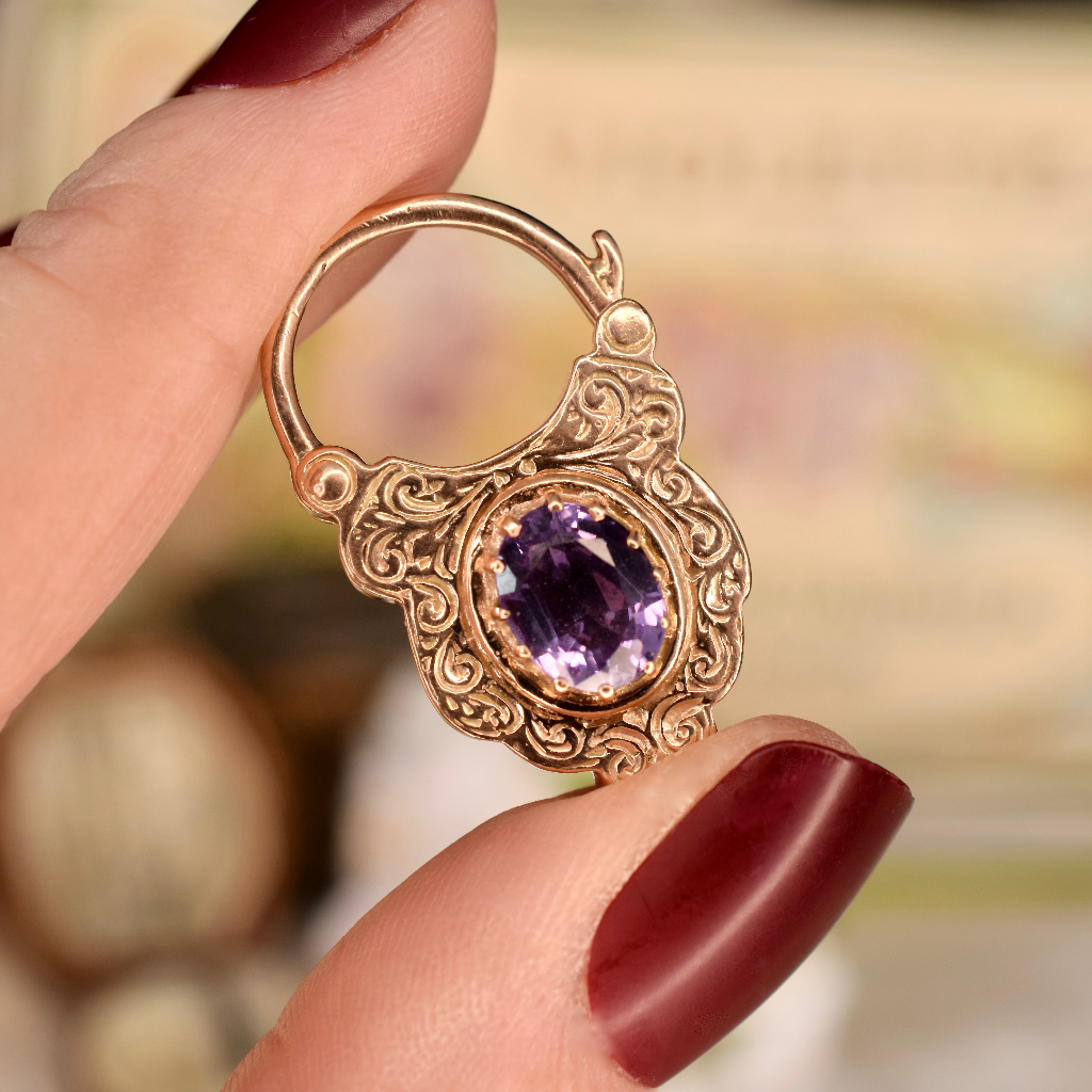 Modern 9ct Rose Gold And Amethyst Padlock Clasp