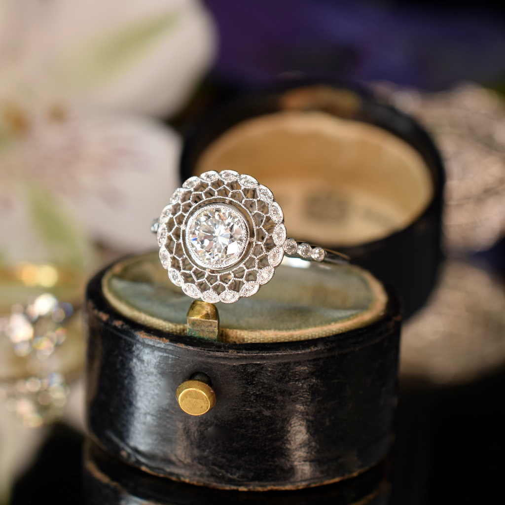 Superb Art Deco Style Platinum ‘Daisy’ Cluster Ring - GIA Certification Included Indepedent Valuation Included And GIA Certificate For $9,000 AUD