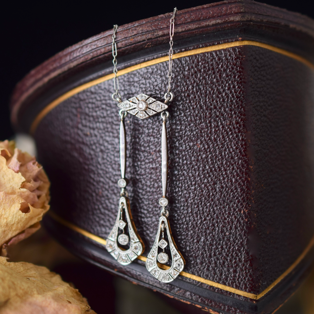 Antique French Belle Epoque 18ct And Platinum Diamond Negligee Pendant Circa 1912