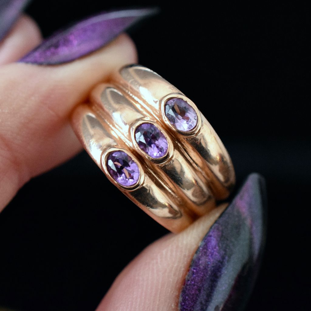 Modern Wide 9ct Rose Gold And Amethyst Ring