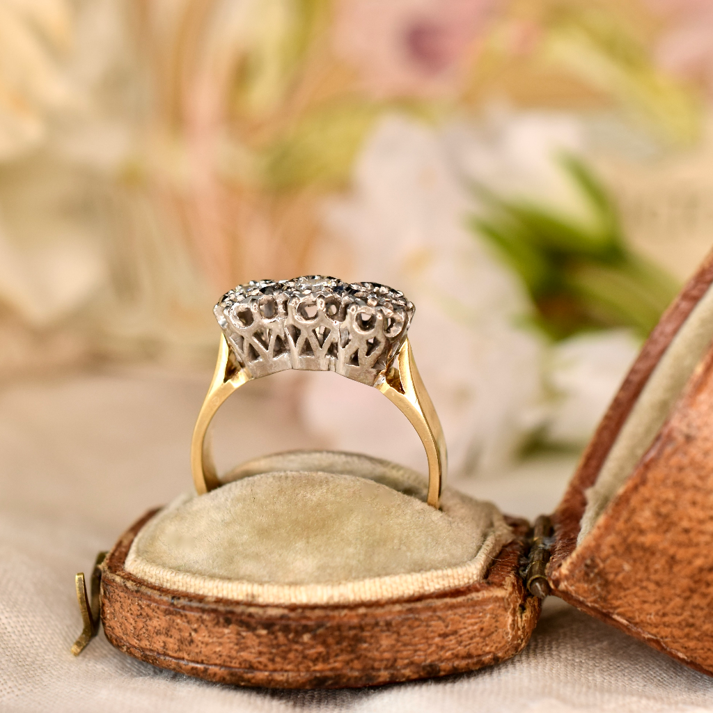 Vintage 18ct Yellow Gold And Palladium Diamond Trilogy Ring Circa 1940’s