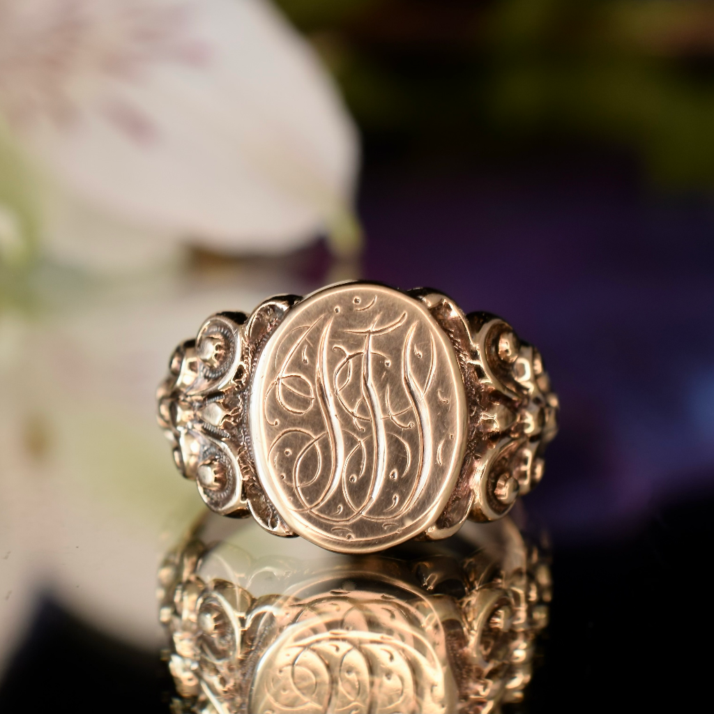 Antique Edwardian 9ct Rose Gold Signet Ring Circa 1910