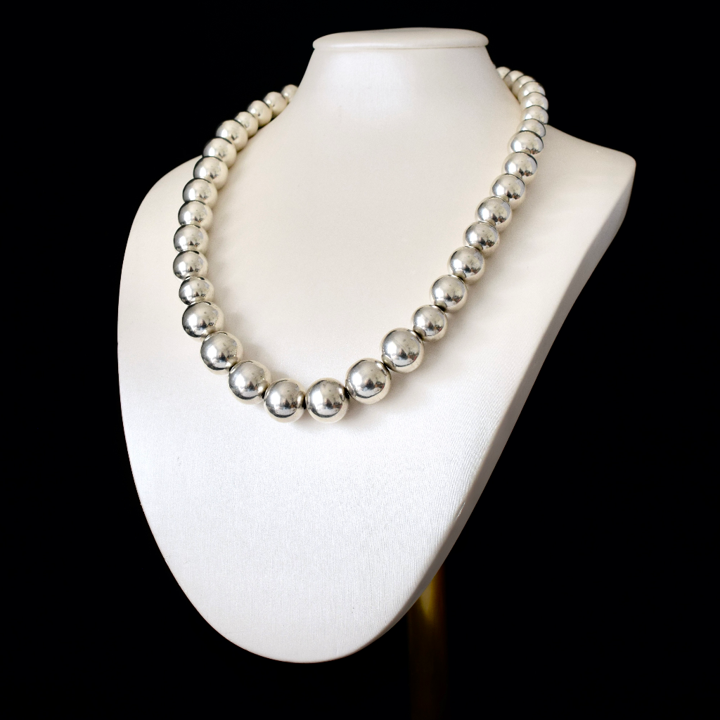 Vintage ‘Taxco’ Mexico Graduated Ball Necklace Circa 1980’s