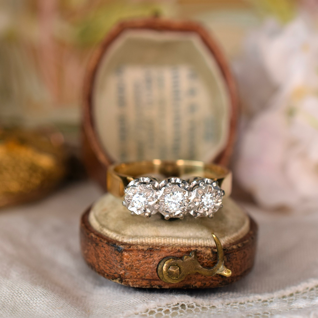 Vintage 18ct Yellow Gold And Palladium Diamond Trilogy Ring Circa 1940’s